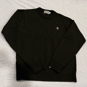 BAPE A Bathing Ape Black Knit Sweater Ape Head Logo Mens Size L